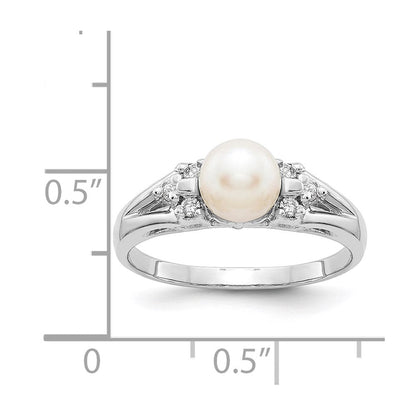 14K Weißgold 6mm Fw Zuchtperle A Echt Diamant Ring