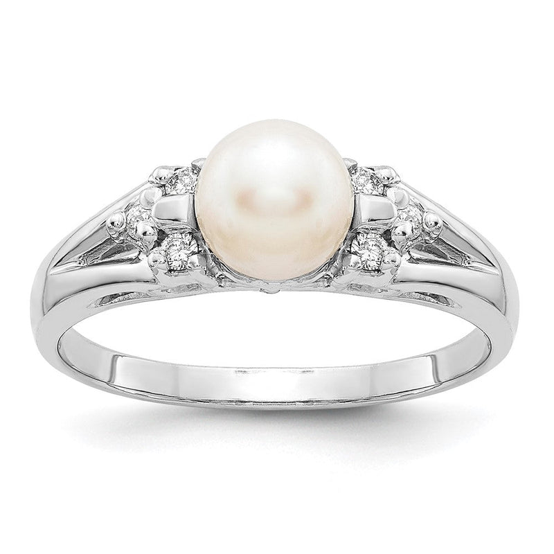 14K Weißgold 6mm Fw Zuchtperle A Echt Diamant Ring