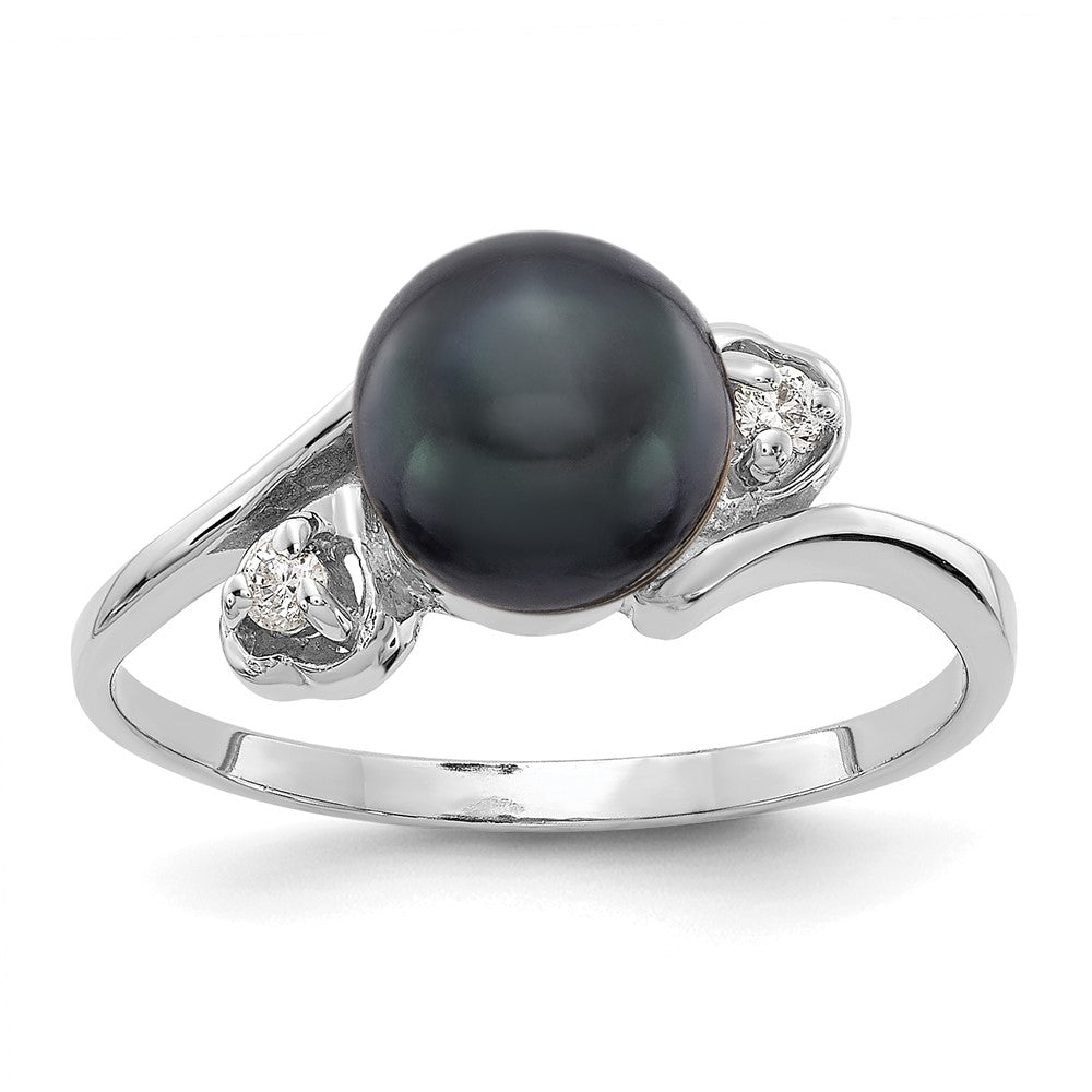14K Weißgold 7mm Schwarz Fw Zuchtperle A Diamant Ring