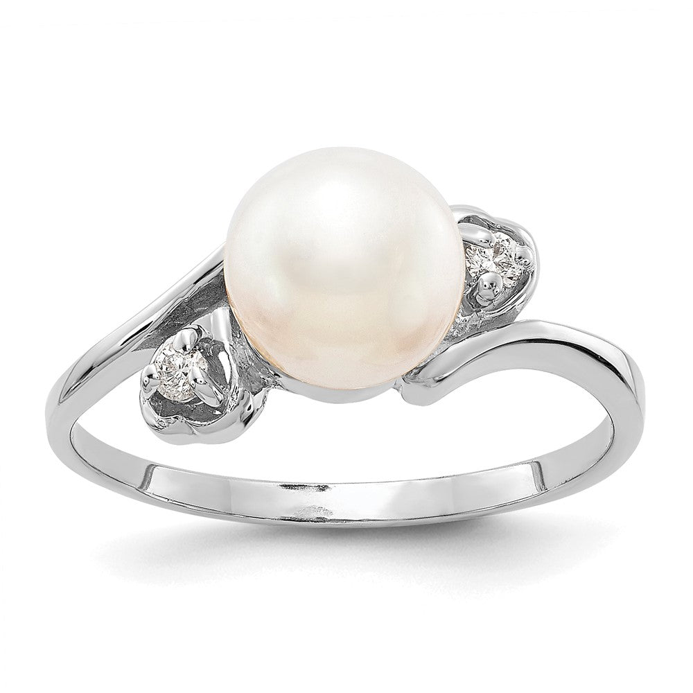 14K Weißgold 7mm Fw Zuchtperle A Echt Diamant Ring