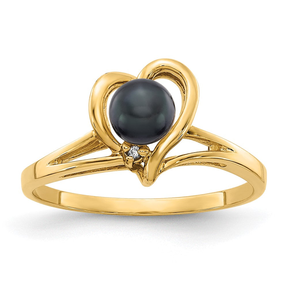 14K Gelbgold 4.5mm Schwarz Fw Zuchtperle Vs Diamant Ring
