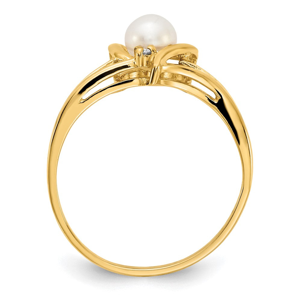 14K Gelbgold 4.5mm Fw Zuchtperle Aaa Diamant Ring