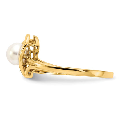 14K Gelbgold 4.5mm Fw Zuchtperle Aaa Diamant Ring
