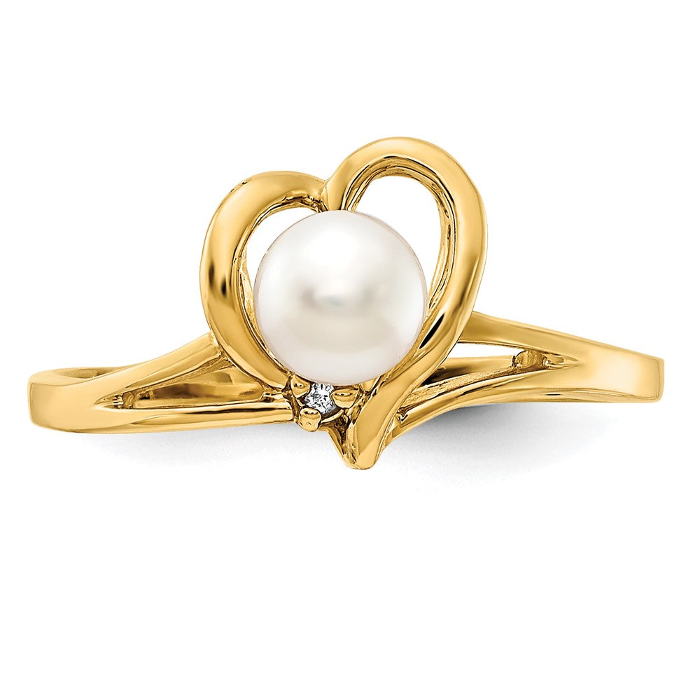 14K Gelbgold 4.5mm Fw Zuchtperle A Diamant Ring