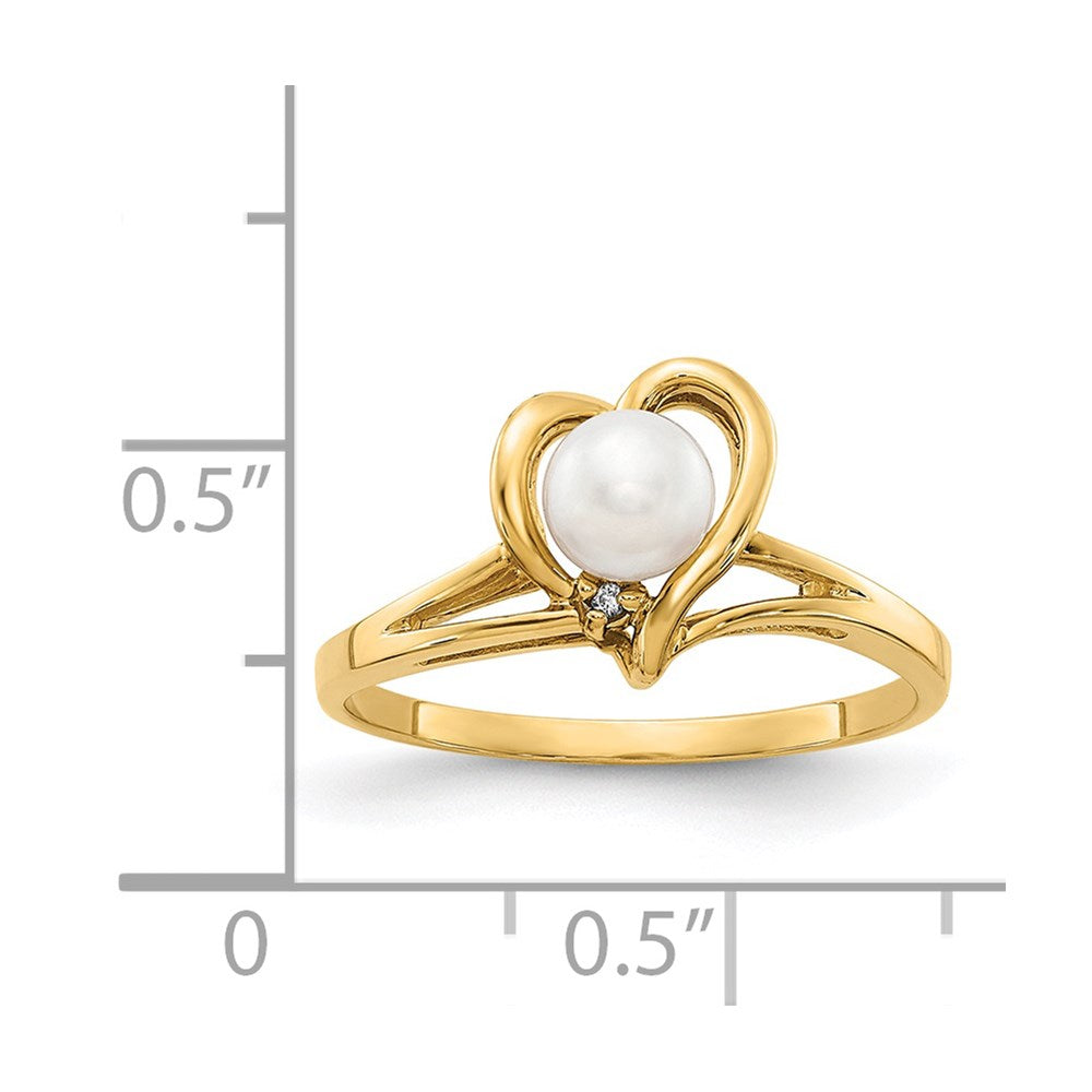 14K Gelbgold 4.5mm Fw Zuchtperle Aa Diamant Ring
