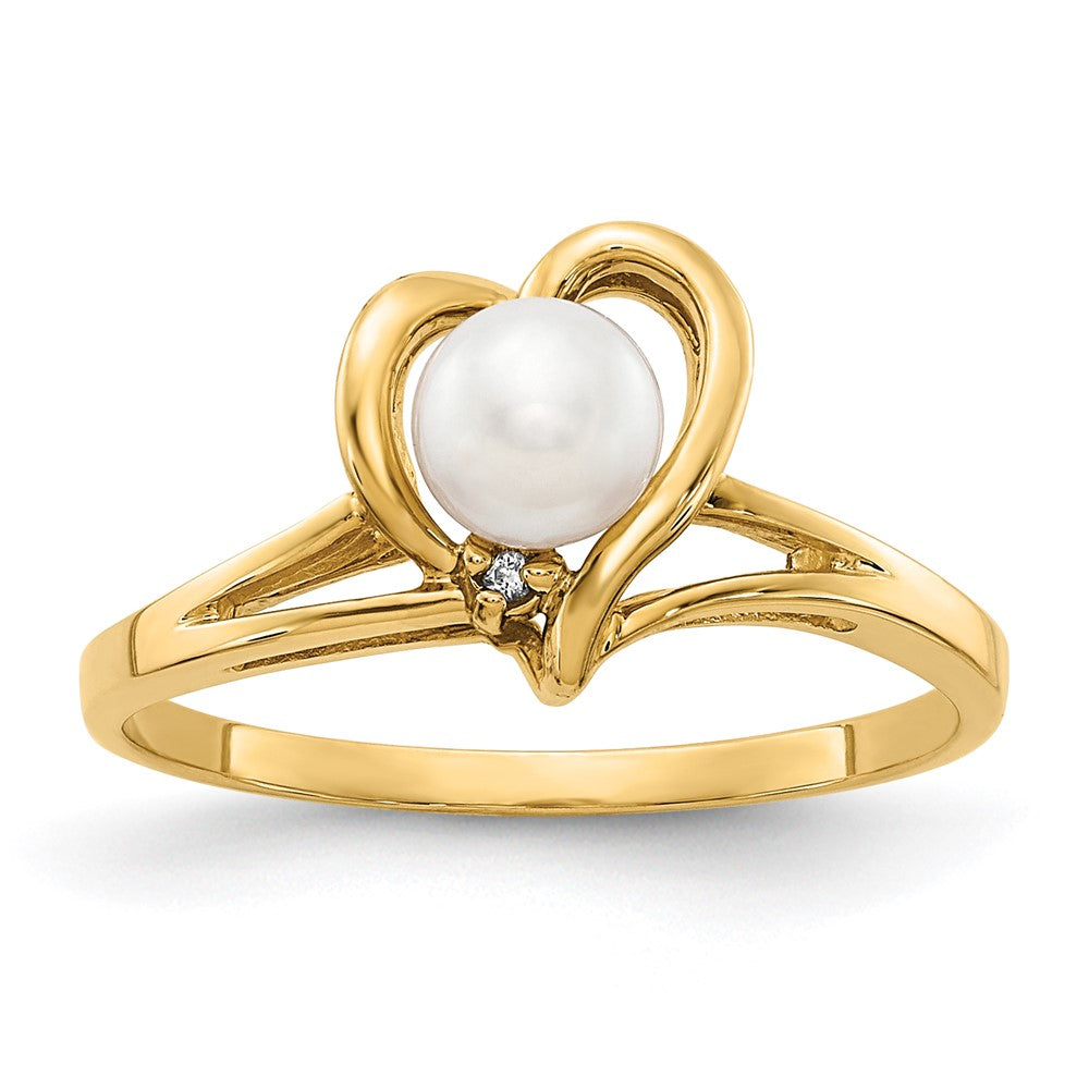 14K Gelbgold 4.5mm Fw Zuchtperle Vs Diamant Ring
