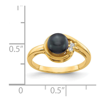 14K Gelbgold 6mm Schwarz Fw Zuchtperle A Echt Diamant Ring