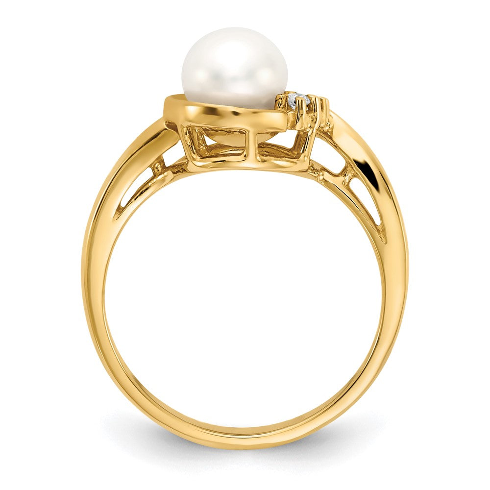 14K Gelbgold 6mm Fw Zuchtperle A Echt Diamant Ring
