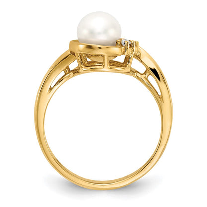 14K Gelbgold 6mm Fw Zuchtperle A Echt Diamant Ring