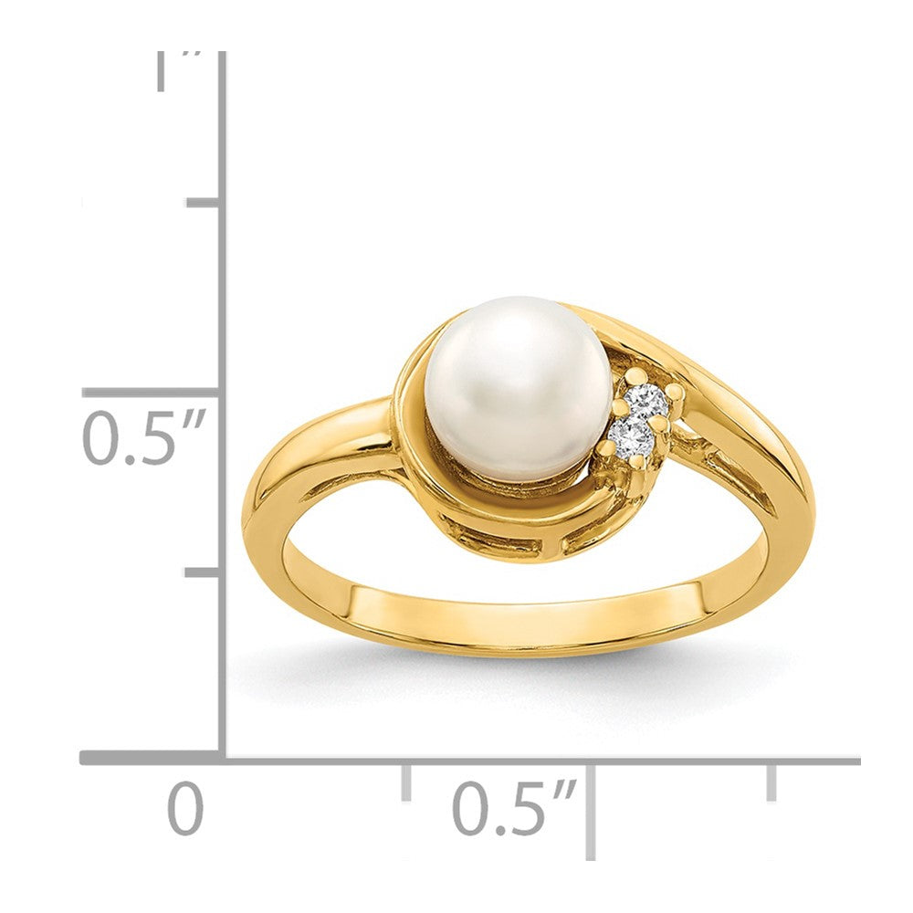 14K Gelbgold 6mm Fw Zuchtperle A Echt Diamant Ring
