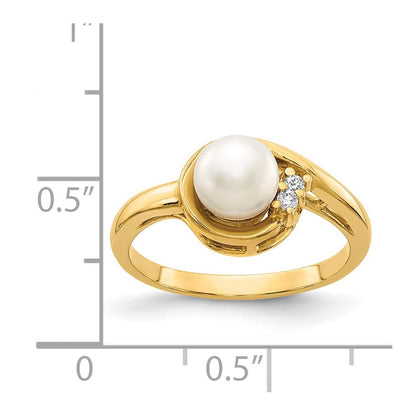 14K Gelbgold 6mm Fw Zuchtperle A Echt Diamant Ring