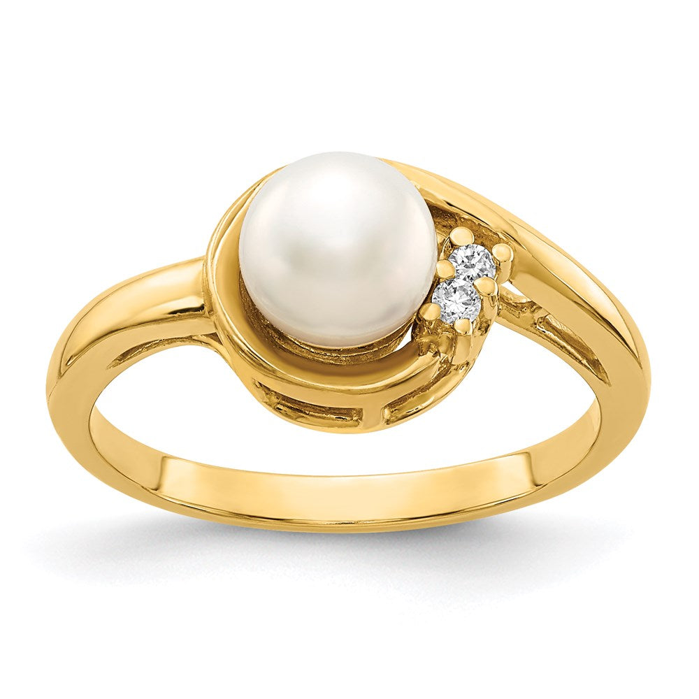 14K Gelbgold 6mm Fw Zuchtperle A Echt Diamant Ring
