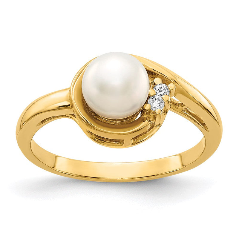 14K Gelbgold 6mm Fw Zuchtperle A Echt Diamant Ring
