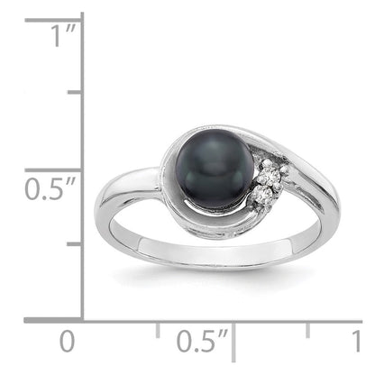 14K Weißgold 6mm Schwarz Fw Zuchtperle A Echt Diamant Ring