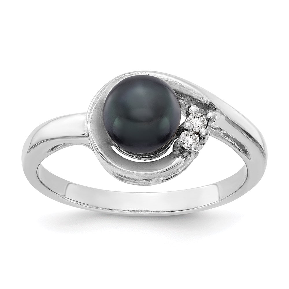14K Weißgold 6mm Schwarz Fw Zuchtperle A Echt Diamant Ring