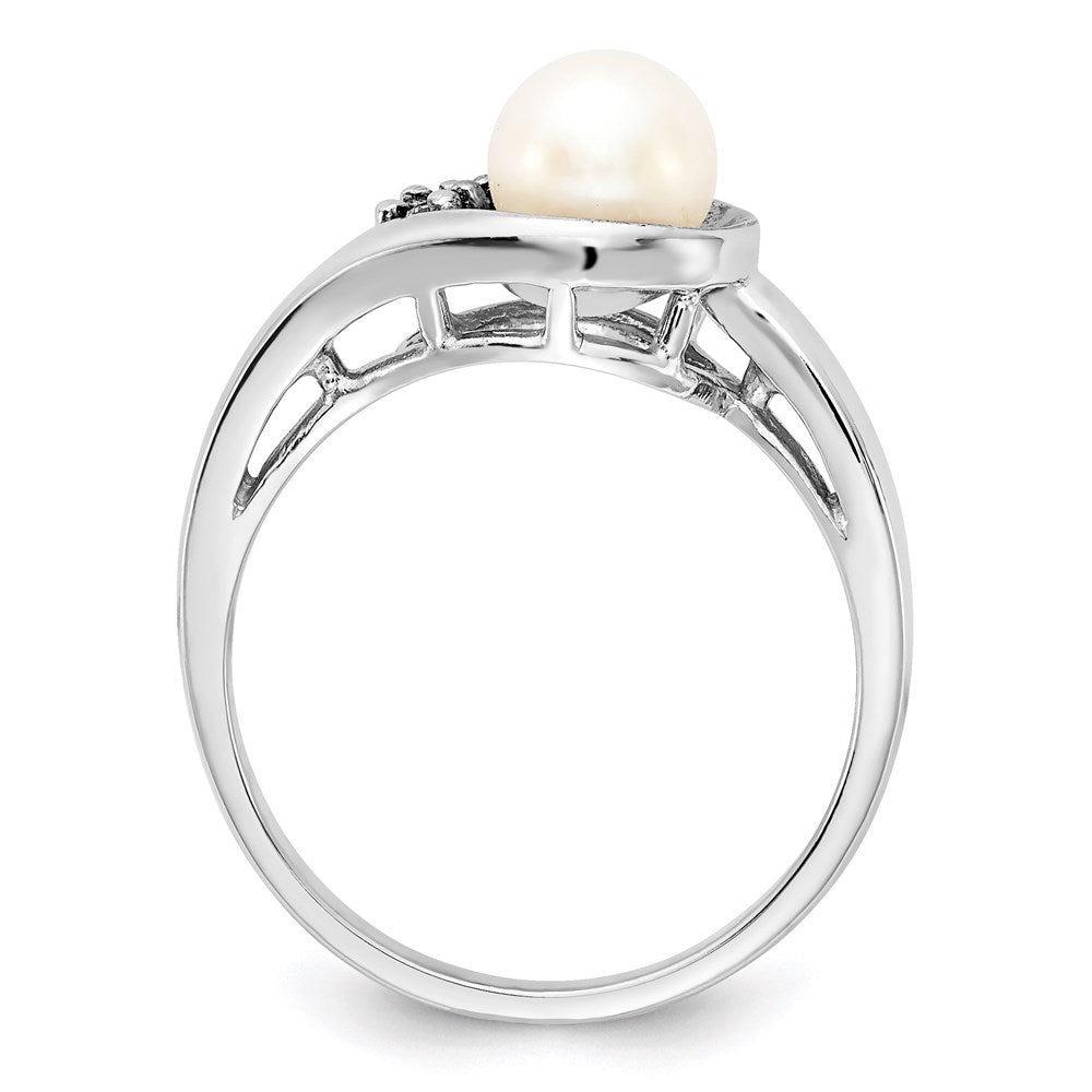 14K Weißgold 6mm Fw Zuchtperle A Echt Diamant Ring