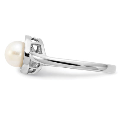 14K Weißgold 6mm Fw Zuchtperle A Echt Diamant Ring