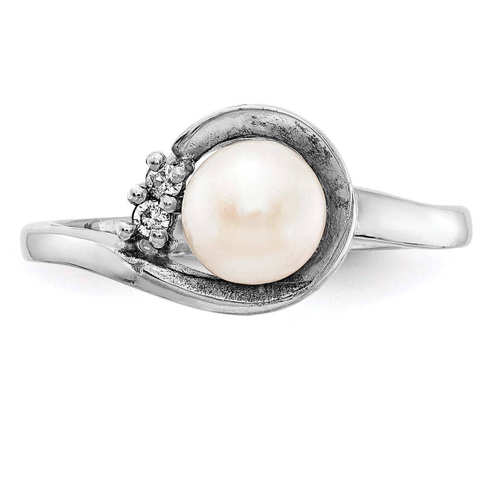 14K Weißgold 6mm Fw Zuchtperle A Echt Diamant Ring