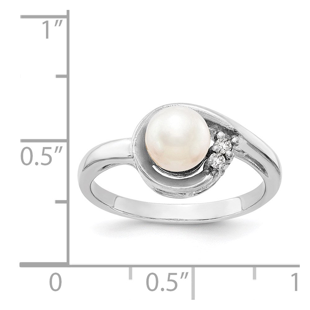 14K Weißgold 6mm Fw Zuchtperle A Echt Diamant Ring