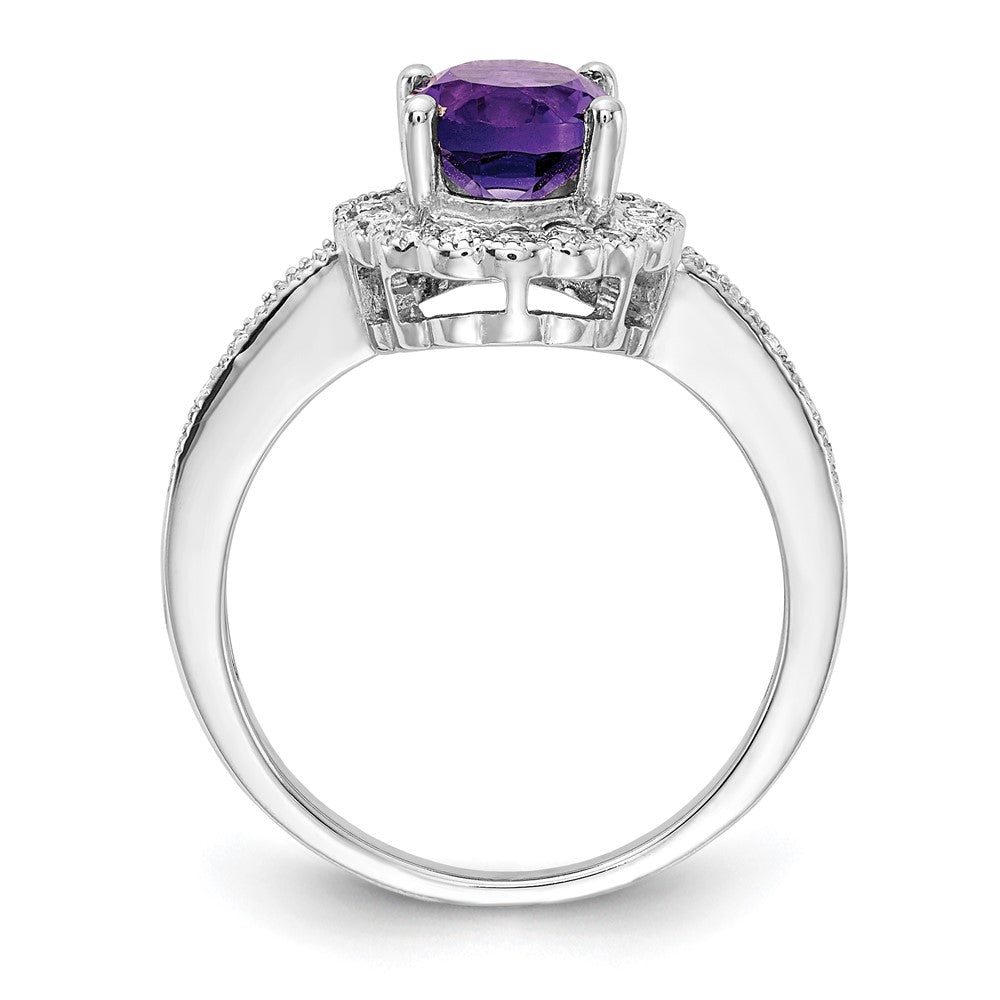 14K Weißgold 8x6mm Oval Amethyst Aa Diamant Ring