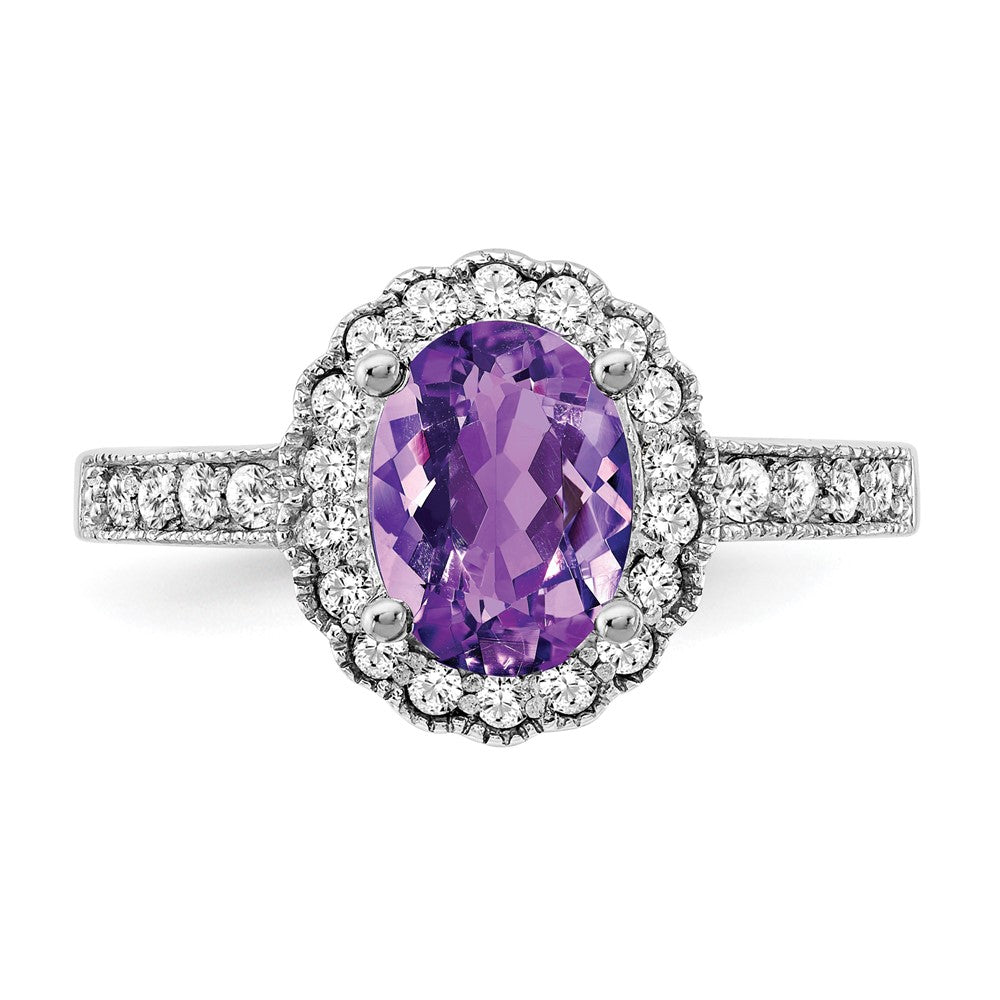 14K Weißgold 8x6mm Oval Amethyst Vs Diamant Ring