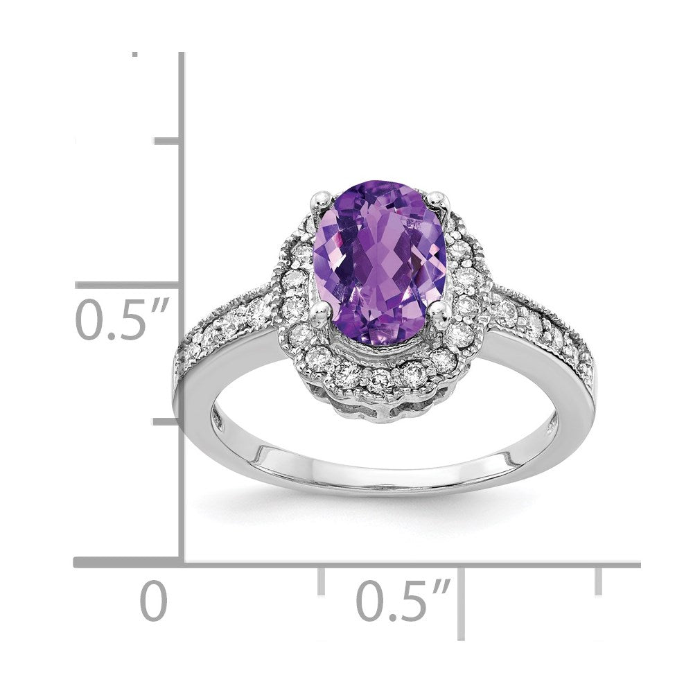 14K Weißgold 8x6mm Oval Amethyst Vs Diamant Ring