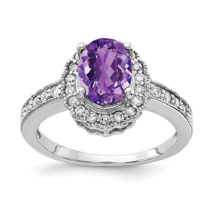 14K Weißgold 8x6mm Oval Amethyst Vs Diamant Ring