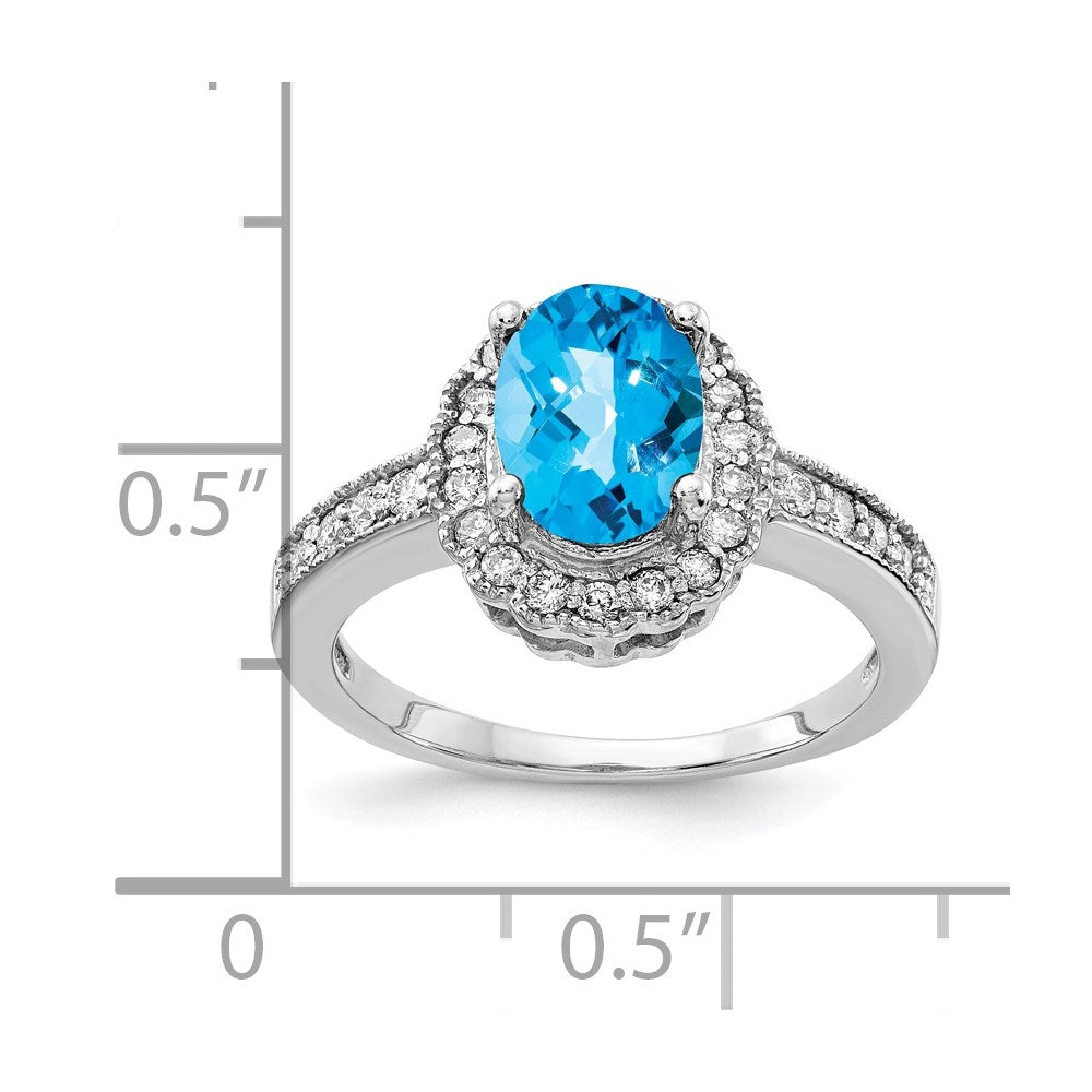 14K Weißgold 8x6mm Oval Blautopas Karo Vs Diamant Ring