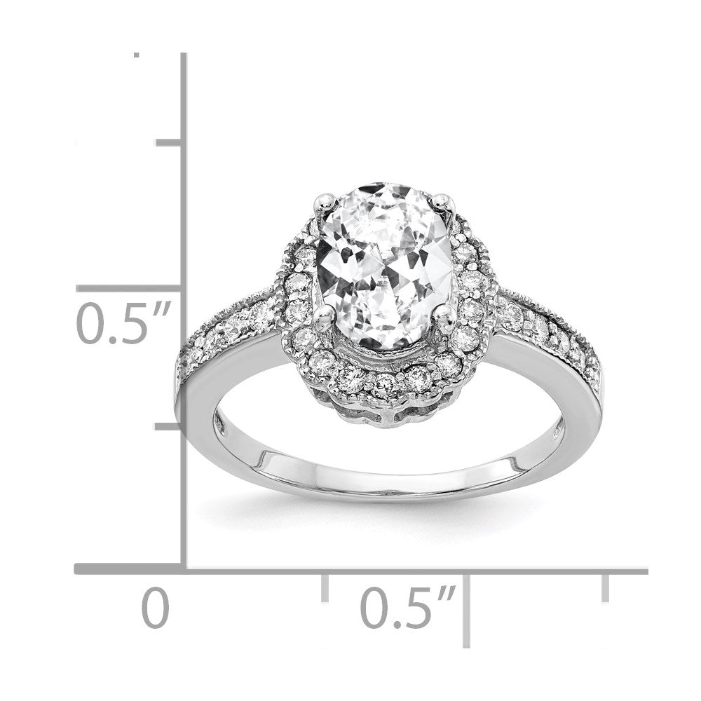 14K Weißgold Ring mit 8 x 6 mm ovalem Zirkonia und echtem Diamant VS