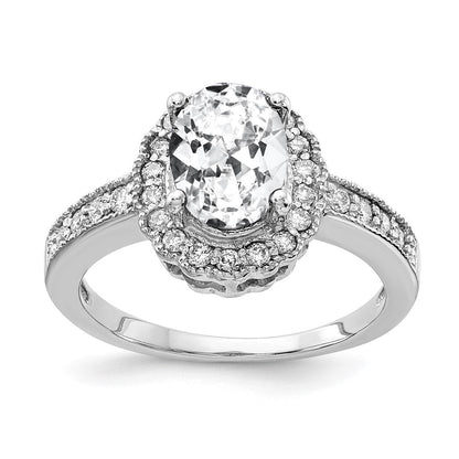 14K Weißgold Ring mit 8 x 6 mm ovalem Zirkonia und echtem Diamant VS