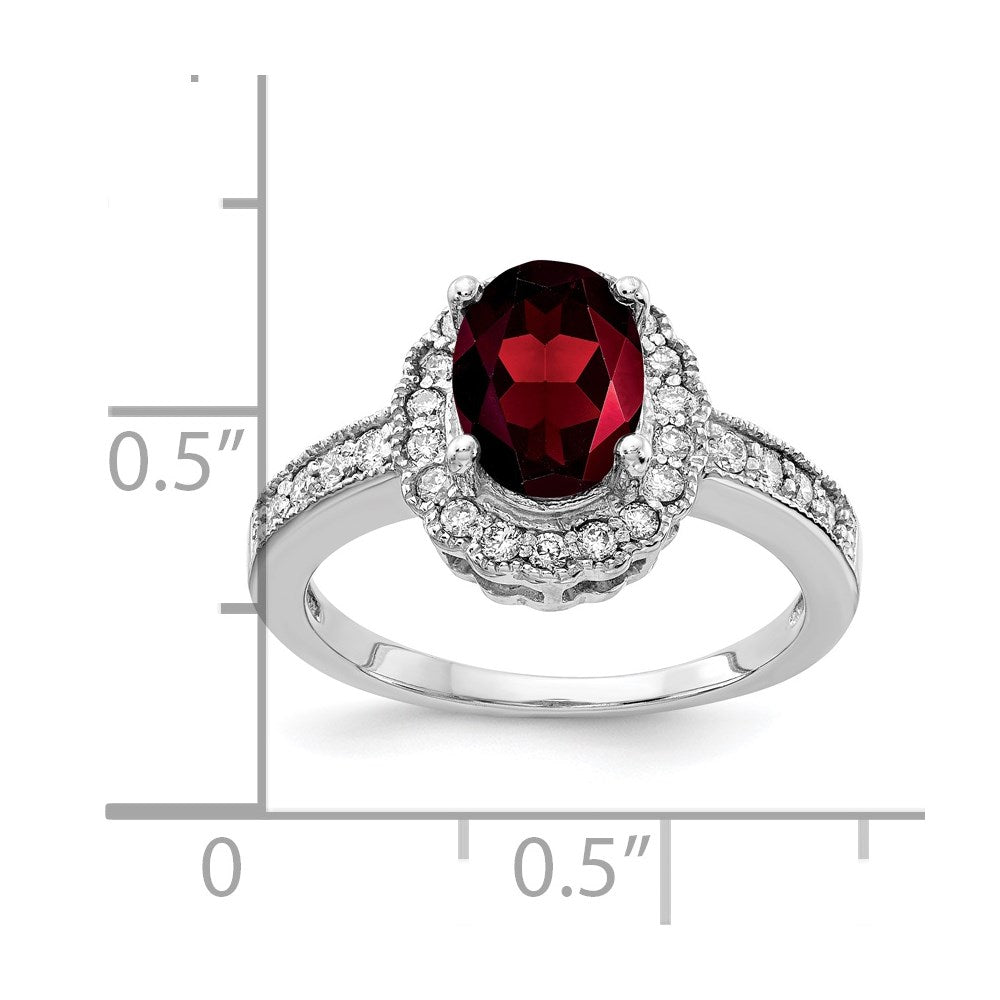 14K Weißgold 8x6mm Oval Granat A Echt Diamant Ring