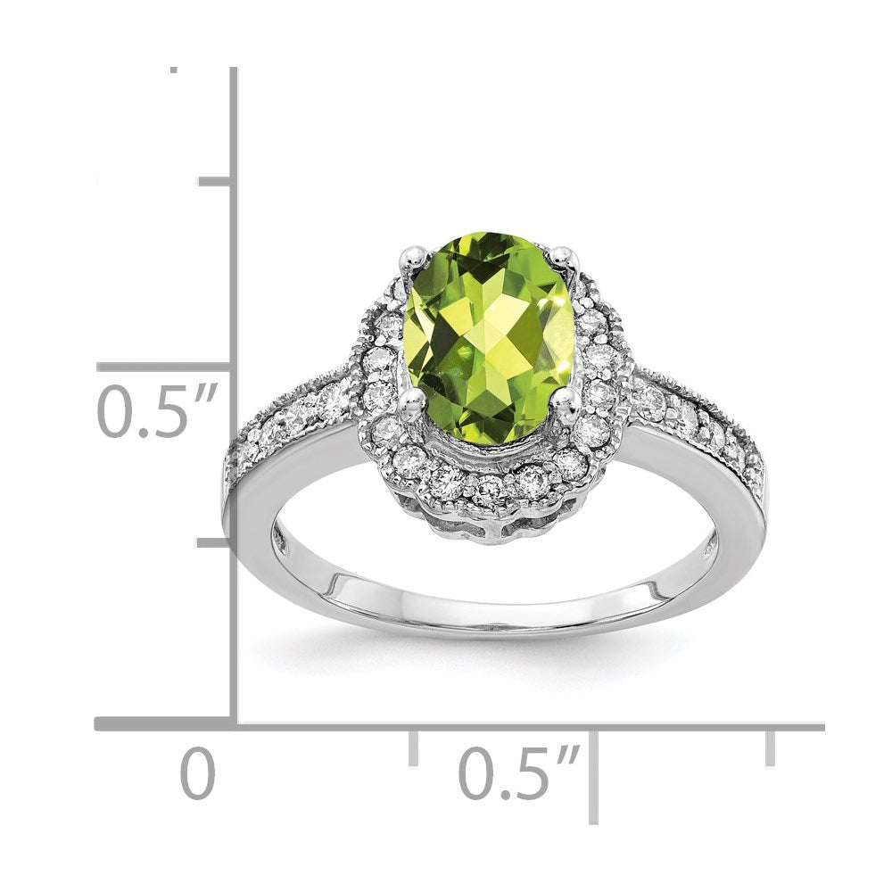 14K Weißgold 8x6mm Oval Peridot A Echt Diamant Ring