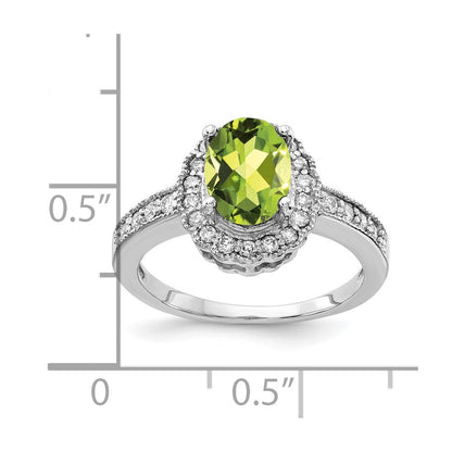 14K Weißgold 8x6mm Oval Peridot A Echt Diamant Ring