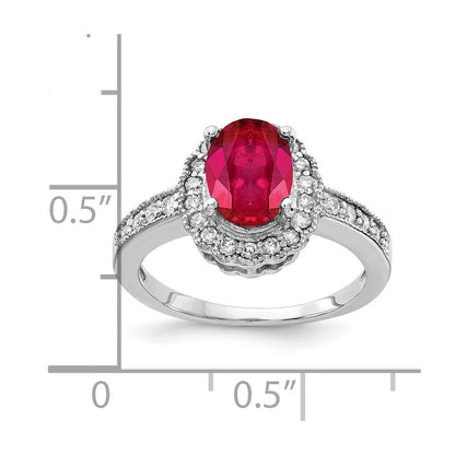 14K Weißgold Ring mit 8x6 mm ovalem Rubin A und echten Diamanten
