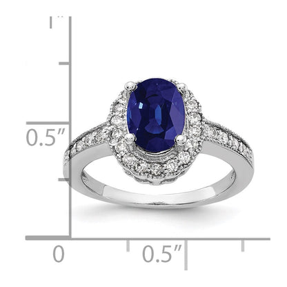 14K Weißgold 8x6mm Oval Saphir A Echt Diamant Ring
