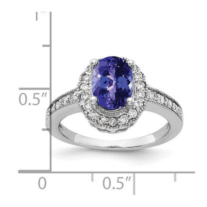 14K Weißgold 8x6mm Oval Tansanit A Diamant Ring