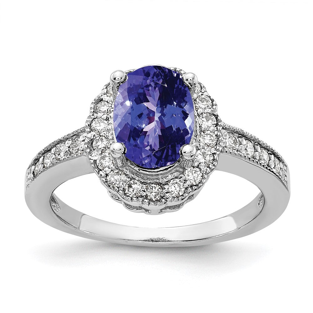14K Weißgold 8x6mm Oval Tansanit A Diamant Ring