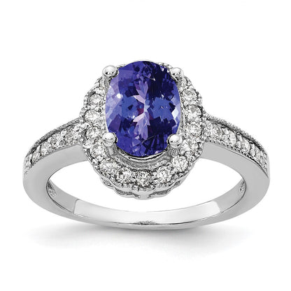 14K Weißgold 8x6mm Oval Tansanit A Diamant Ring