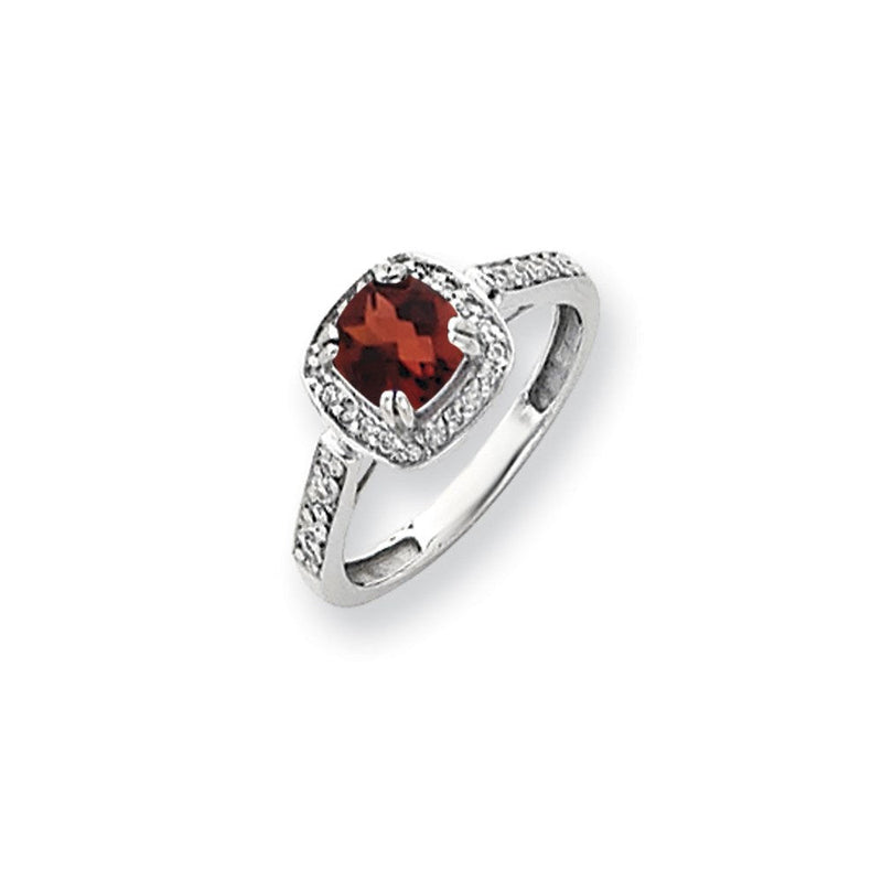 14K Weißgold Ring mit 6-mm-Granat im Karo-Schliff und echten VS-Diamanten
