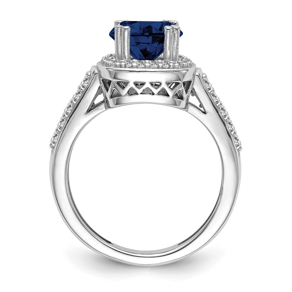 14K Weißgold Ring mit 6-mm-Saphir A und echtem Diamant