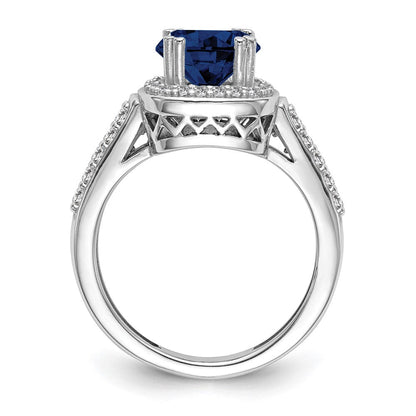 14K Weißgold Ring mit 6-mm-Saphir A und echtem Diamant