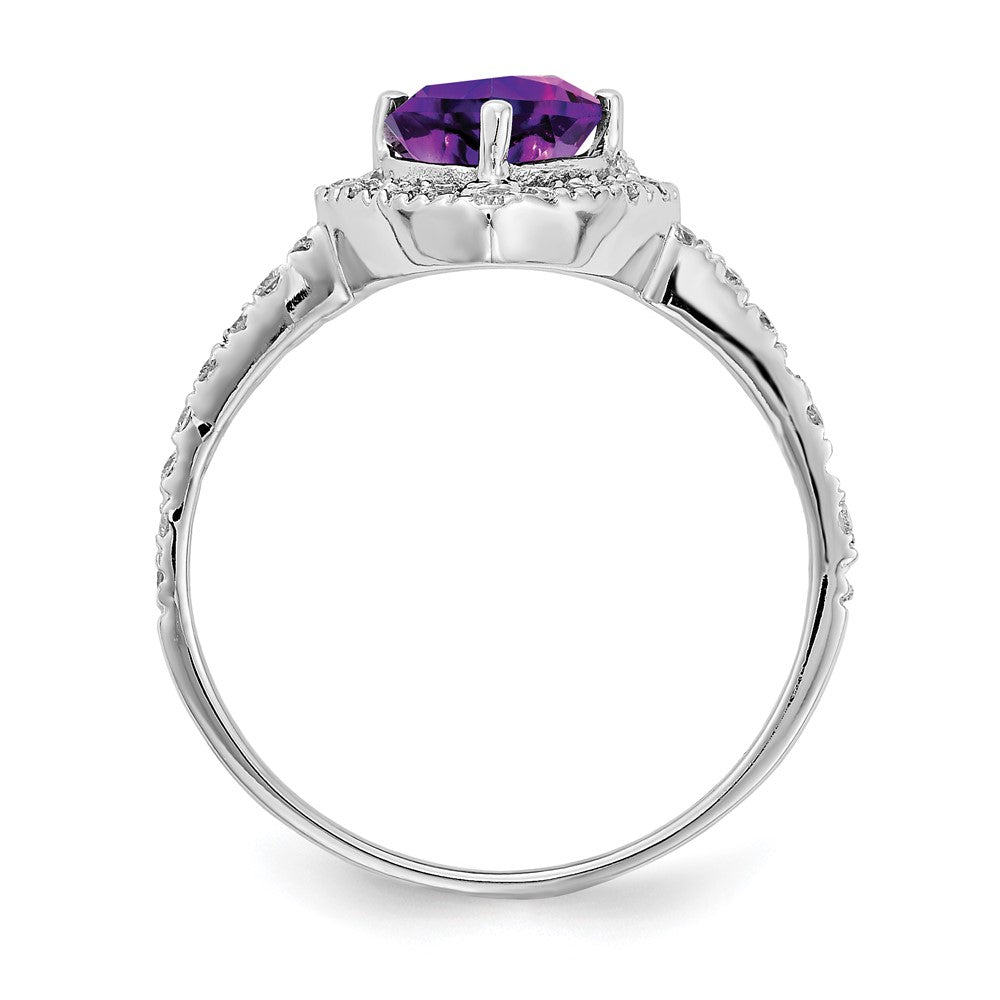 14K Weißgold 6mm Herz Amethyst Aa Diamant Ring