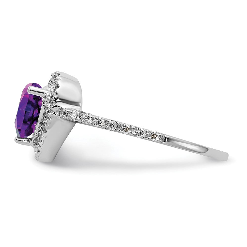 14K Weißgold 6mm Herz Amethyst A Echt Diamant Ring