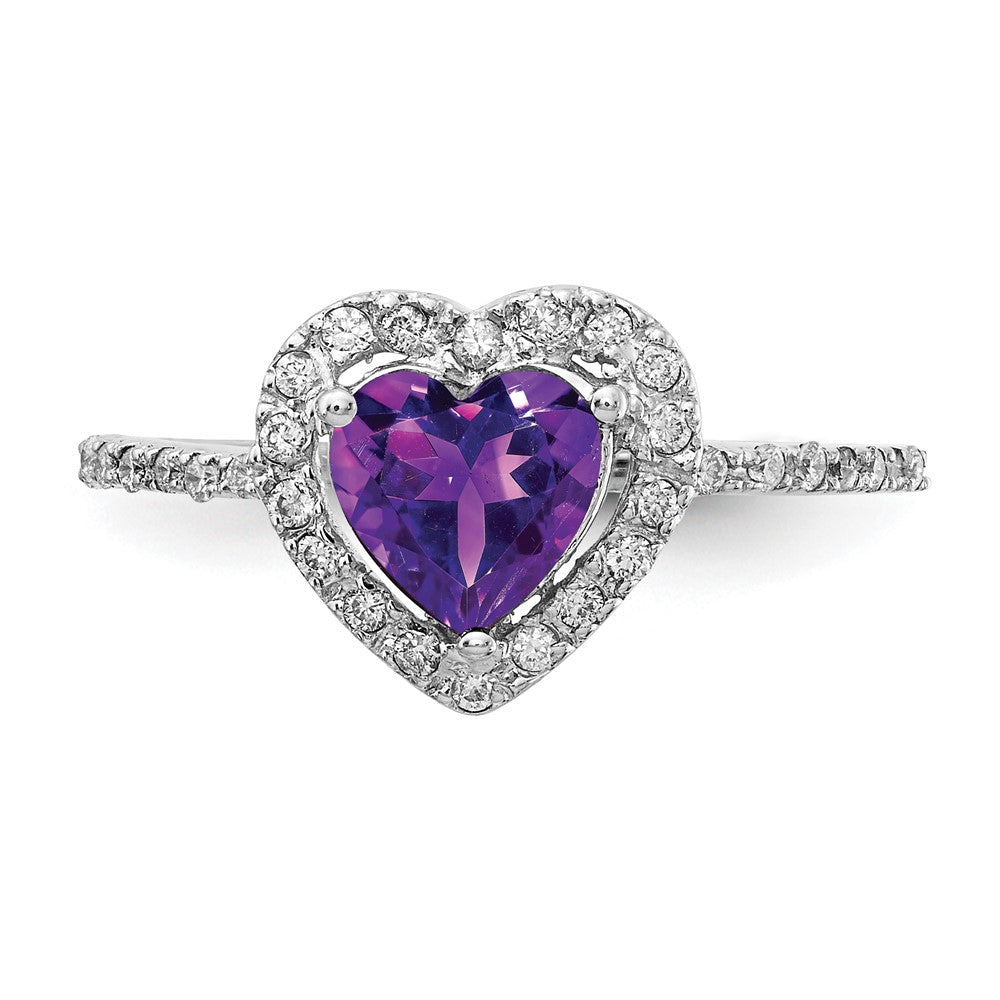 14K Weißgold 6mm Herz Amethyst Aa Diamant Ring