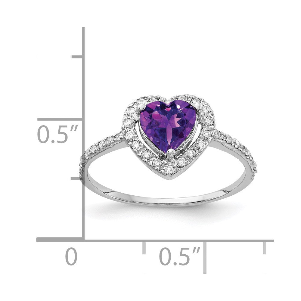 14K Weißgold 6mm Herz Amethyst A Echt Diamant Ring