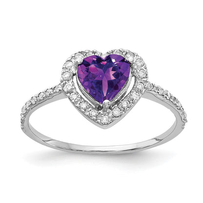 14K Weißgold 6mm Herz Amethyst Aa Diamant Ring
