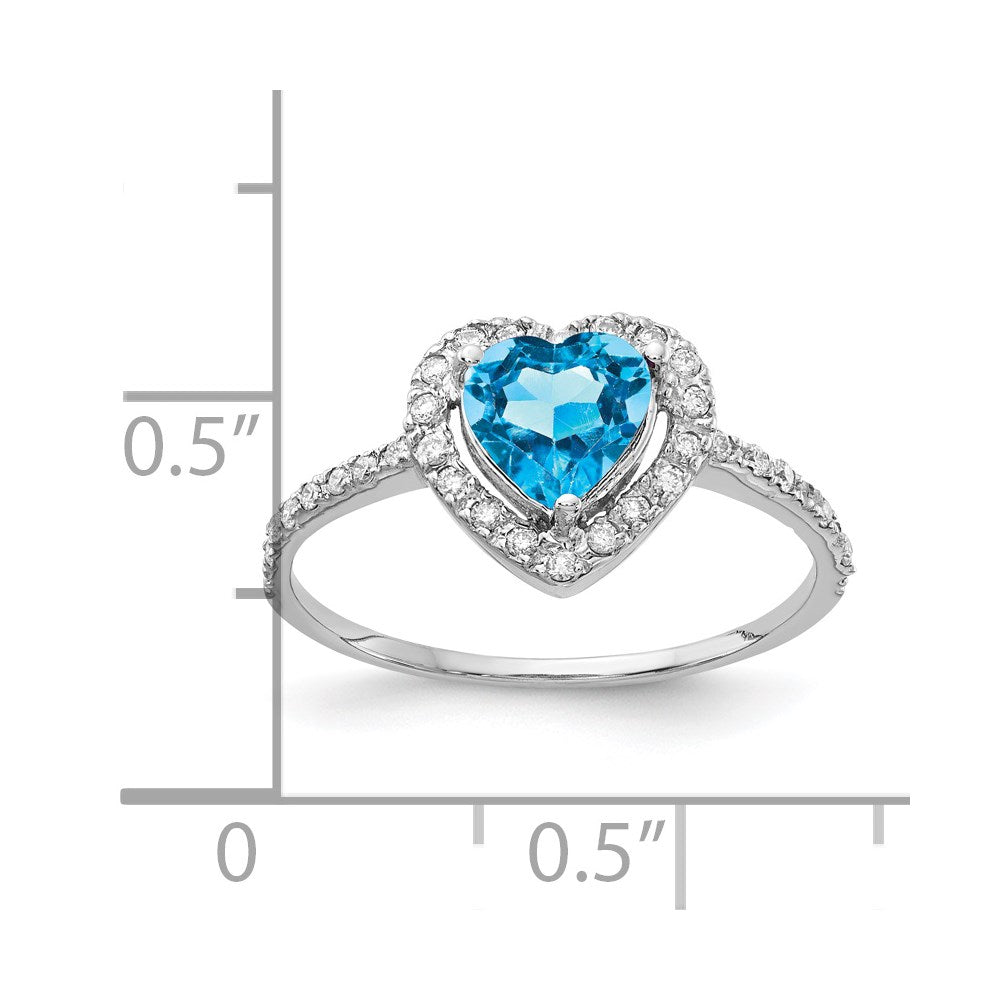 14K Weißgold 6mm Herz Blautopas A Echt Diamant Ring
