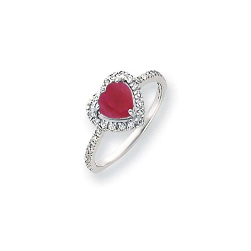 Ring aus 14K Weißgold mit 6 mm Herz-Rubin AA (synthetisch) und echten Diamanten