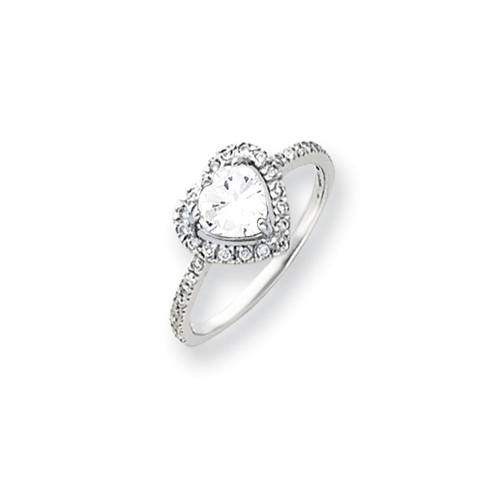 14K Weißgold Ring mit 6-mm-Zirkonia in Herzform und echten Diamanten VS