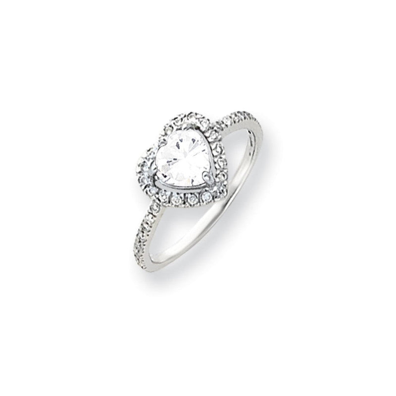 14K Weißgold Ring mit 6-mm-Herz-Zirkonia – mit echtem Diamant
